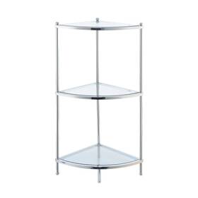 Breighton Home 52788610 35.5 Inch Royal Crest 3 Tier Corner Shelf Chrome Glass Bookcase Modern Storage