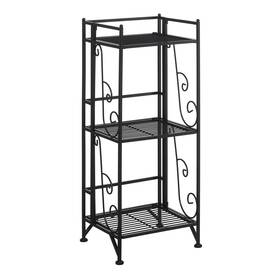 89794655 Breighton Home 32.5 Inch Extra Storage 3 Tier Folding Metal Shelf With Scroll Design Black