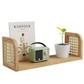 1005558256 Brinjoy 17 Inch Rattan Wall Shelf Wooden Hanging Bookshelf Storage Natural
