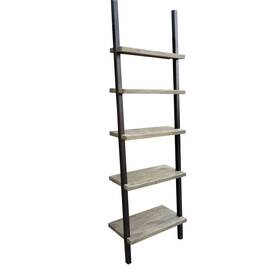 Buku Direct 810092420576 Mason 5-shelf Mango And Steel Ladder Shelf Black Brown Industrial Rustic