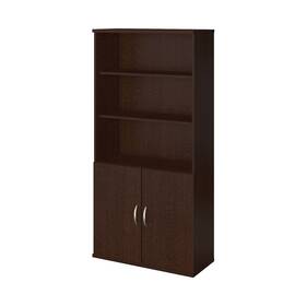 Bush Business Furniture 042976089191 36w 5 Shelf Bookcase With Doors In Brown Contemporary