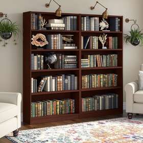 Bush Furniture 042976062873 Universal Tall 5 Shelf Bookcase Set Of 2 By - Cherry 36.97 Inch L X 12