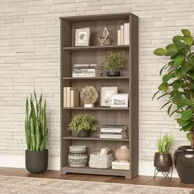 Bush Furniture 042976127879 Cabot Tall 5 Shelf Bookcase By Ash Gray Traditional