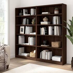 Bush Furniture 042976209100 Universal Tall 5 Shelf Bookcase Storage - Set Of 2 By Black Walnut 36.97 Inch L