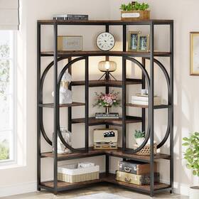 Bb-c0744gx Byblight Industrial Corner Bookcase 35.43 Inch W Open Back 14-shelf In Rustic Brown