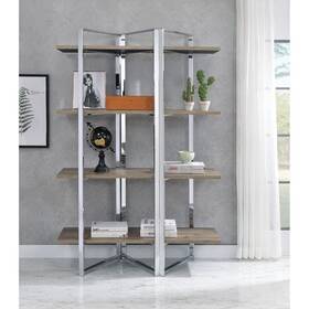 Cadeninc 774144146466 72 Inch Chrome Metal 4-shelf Etagere Bookcase Industrial