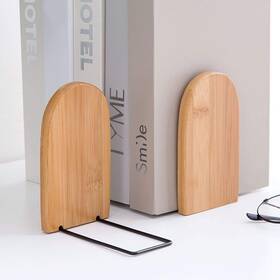 Caripeloy 768484271063 2 Pcs Natural Bamboo Bookend Large Capacity Office Book Ends Anti Slip Beige
