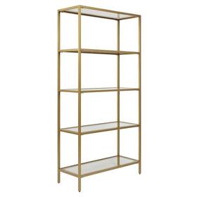 Carolina Living 757973621014 Marcello Glass Shelves Bookcase - Gold Clear Glam Modern