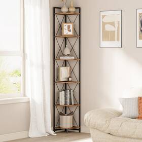 Cerlyunzan Bc76h 6 Tier Corner Shelf Stand 78 Inch H Tall Industrial Bookshelf For Living