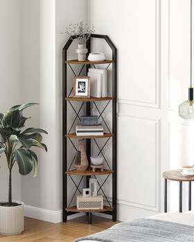 Choezon 976890740606 59.4 Inch Corner Shelf 5-tier Industrial Bookshelf Storag