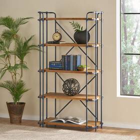 Christopher Knight Home 849114920978 Yorktown Industrial 5 Shelf Firwood Bookcase By Antique Brown Blue B