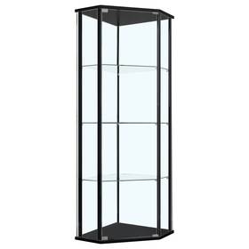 Coaster 021032546441 Zenobia Clear And Black Glass Shelf Curio Cabinet