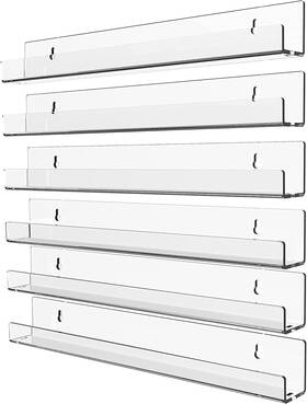 Nail-6pcs-clear Cq Acrylic Invisible Clear Floating Bookshelf - 15 Inch Hanging Wall Mounted Disp