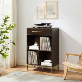 Crosley Furniture 710244255257 Juno Record Storage Cube Bookcase Dark Brown Glam Mid-century Modern