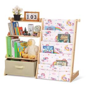 Decalsweet B0f38gzp9w Kids Bookshelf And Toy Storage Organizer Wooden 2 In 1 Toddler