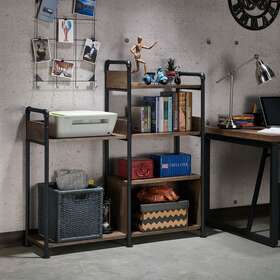 Denhour 842744150463 Dh Basic Industrial Oak Metal 6-shelf Open Bookcase By Reclaimed