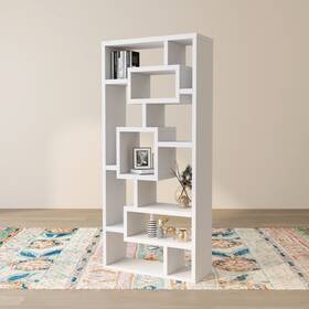 Denhour 842744156847 Dh Basic Modern Geometric 11-shelf Open-back Bookcase By White Transitional Mod
