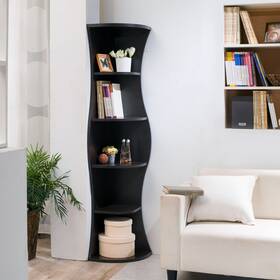 Denhour 842744157295 Dh Basic Walnut Space Saving 5-shelf Corner Bookcase By Transitional Mod