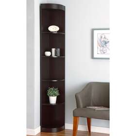Denhour 842744157387 Dh Basic 5-shelf Corner Bookcase Display Stand In Brown Cappuccino Transitional