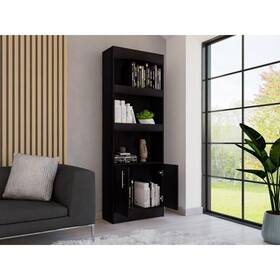 Depot E-shop Llc 791002241323 Dozza Bookcase With 3 Shelves Double Door Black Wengue Modern And Co