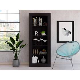 Depot E-shop Llc 791002241330 Poros Bookcase Five Shelves Vertical Design Black Wengue Modern And Contemporary