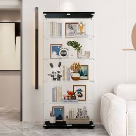 Devera 845834868125 Glass Floor Standing Display Cabinet With 5 Shelves Double Door