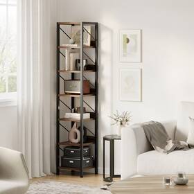 1004293988 Dobleepy Slim Iron Wood Bookshelf Vintage - Narrow Space Saving Storage Shelf For