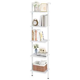 B0c1b6klk3 Elyken 70 Inch White 5-tier Wood Ladder Shelf Wall Bookshelf Metal Frame - 110lbs Ca