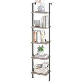 Elyken B0f3hthp6b Ladder Shelf 5-tier Wood Wall Mounted Bookshelf Metal Frame Vintage Open