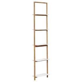Evideco 664323137293 Wall Leaning 5 Shelves Ladder Padang Storage Bamboo Wood White 15 3/4 Inch L X