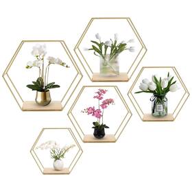 F Finec Finec001 Wall Mounted Hexagonal Floating Shelves Set Of 5 In Different Sizes Modern M