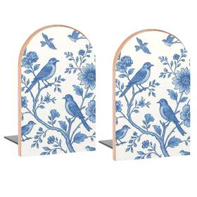 Fa-z76bxnydsq46 Famame Blue And White Flowers Birds Book Ends 5 Inch X3.1