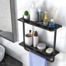Feilern-a1 Feilern Floating Shelves 2 Tier Wall Mounted Metal Black With Frame
