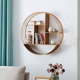 70106 Firstime & Co. Gold Brooklyn Wall Shel Round 3 Tier Mounted Floating