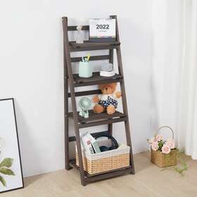 16.1x12.8x Fliptradeinc 427274009325 4 Tier Foldable Solid Wood Ladder Bookcase Storage Shelf - Dark Brown