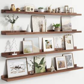 4fl-mdfu Flyjoe 48 Inch Walnut Modern Wall-mounted Wooden Picture Ledge Bookshelf Set Of 4 F