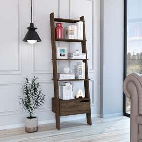 Fm Furniture 665502116217 Hamburg Ladder Bookcase Five Open Shelves And Dark Walnut Modern