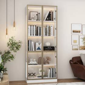 Fufu&gaga 763271151795 Tall Modular Display Storage Cabinet Bookcase With Light Home Office