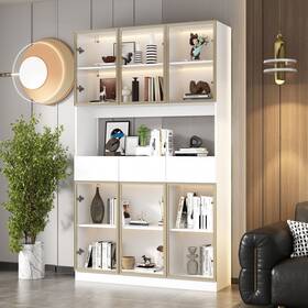 Fufu&gaga 763271151801 Tall Modular Display Storage Cabinet Bookcase With Light Home Office