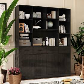 Fufu&gaga 763839862200 78.7 Inch Large Bookcase 4 Door Drawer With Display Storage
