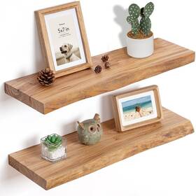 Fun Memories Fs-ymbgz32 Floating Shelves For Wall 24 Inch X9.3 Solid Wood Live Edg