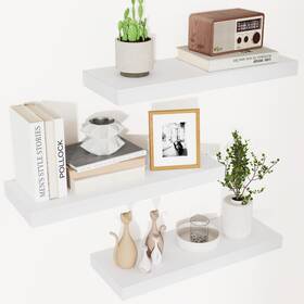Fuqing 797444860108 Floating Shelves For Wall - White Wood Set Of 3 Modern