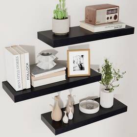 Fuqing Hu-xi-201 Floating Shelves For Wall - Black Wood Set Of 3 Modern