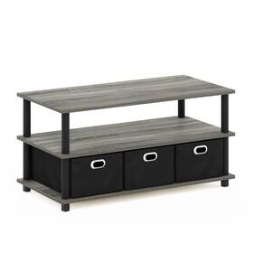 18069gywbkbk Furinno Frans Turn-n-tube Coffee Table With Bin Drawers French Oak Grey/black/b 18069gywbkbk Furinno Frans Turn-n-tube Coffee Table With Bin Drawers French Oak Grey/black/b