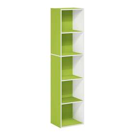 21048grwh Furinno Pasir 5-tier Open Shelf Bookcase Green/white