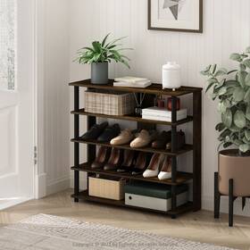 Furinno 810006777987 Turn-n-tube 5 Tier Wide Shoe Rack Amber Pine Modern And Contemporary