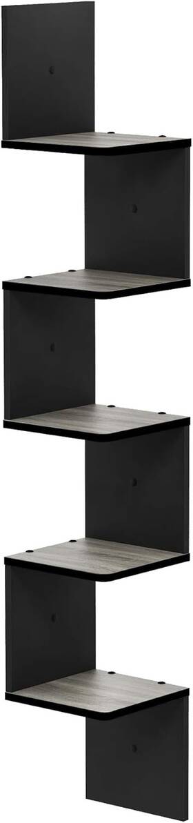 Fr16123gyw Furinno Rossi Wall Mount Floating Corner Shelf 5-tier Square