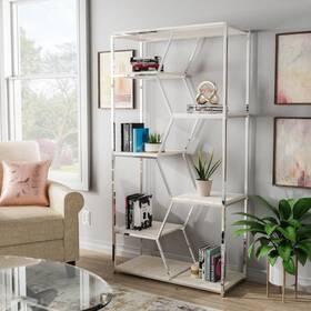 Furniture Of America 193578267613 Marion Glam Gold-tone 72-inch Metal Bookcase By Chrome Modern