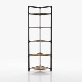Furniture Of America 193578293889 Nixie Rustic Sand Black Open Back Corner Bookcase By Black/brown 5-tier