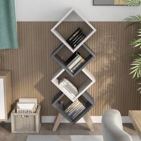 Furniture Of America 193578397716 Diamonte Mid-century Modern Geometric 4-shelf Open Bookcase Whiteoak/distressedg